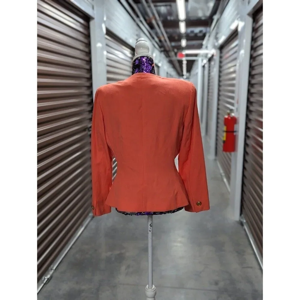 Vintage 90s Coral Peplum Blazer‎ & Skirt Suit Old Money Size 12 Academia